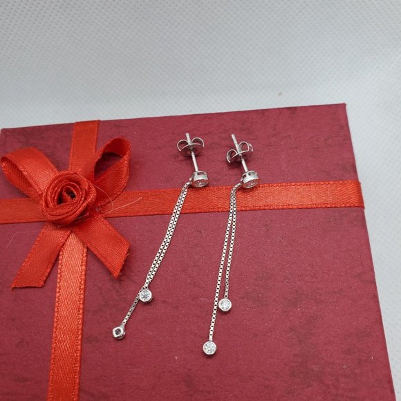 Silver 925 Dangling Box Chain with CZ Earrings - Picture 4 of 10